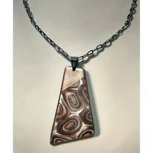 Handmade Metallic Copper Polymer Clay Large Pendant Necklace 18" Black SS Chain
